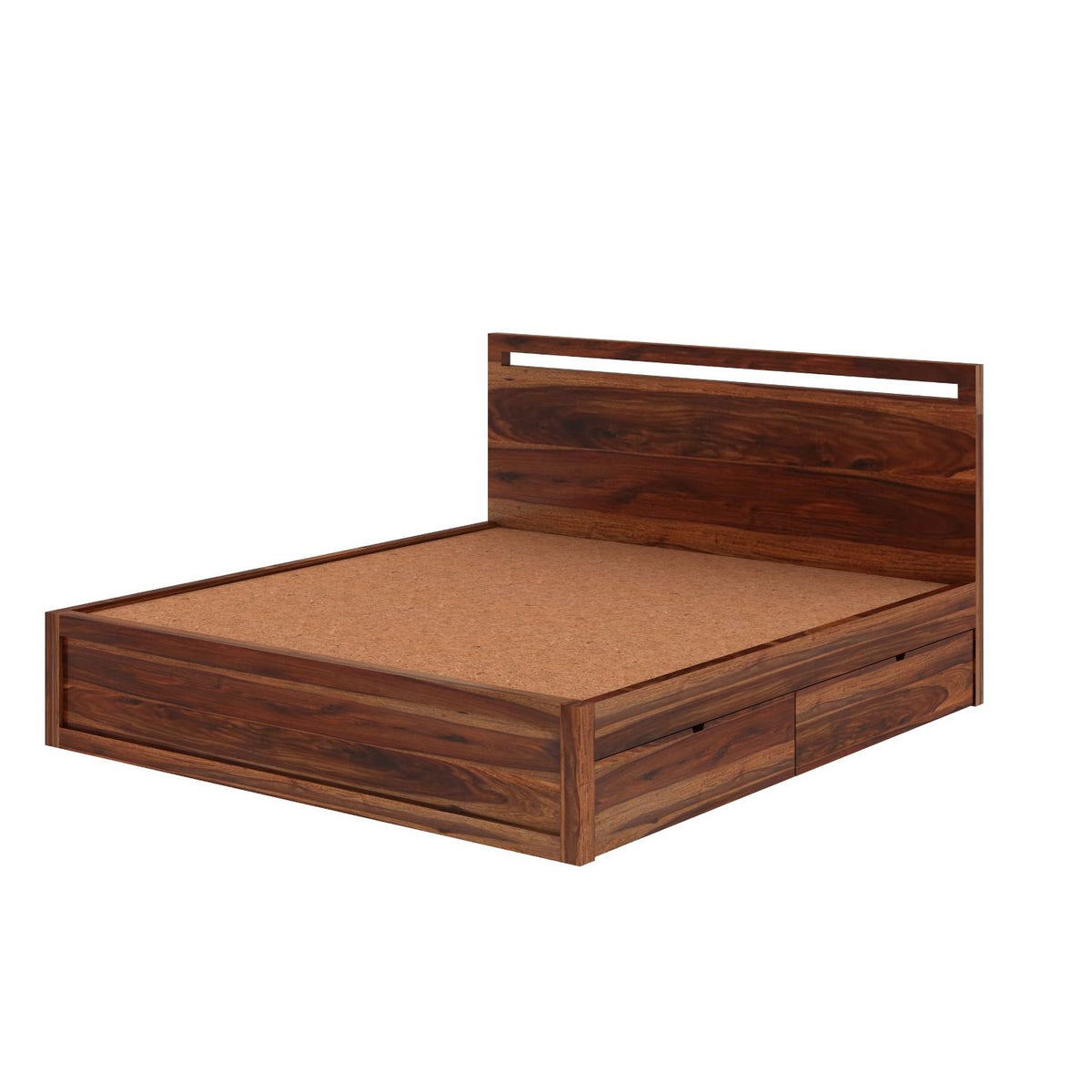 Livinn Solid Sheesham Wood Bed With Four Drawers (Queen Size, Natural Finish)