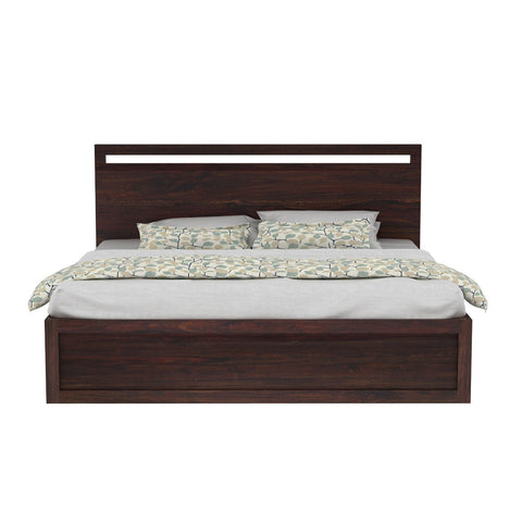 Livinn Solid Sheesham Wood Bed With Four Drawers (Queen Size, Walnut Finish)