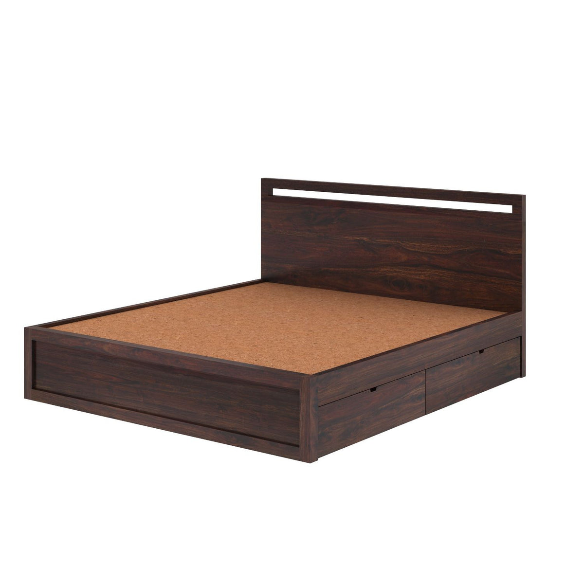 Livinn Solid Sheesham Wood Bed With Four Drawers (King Size, Walnut Finish)