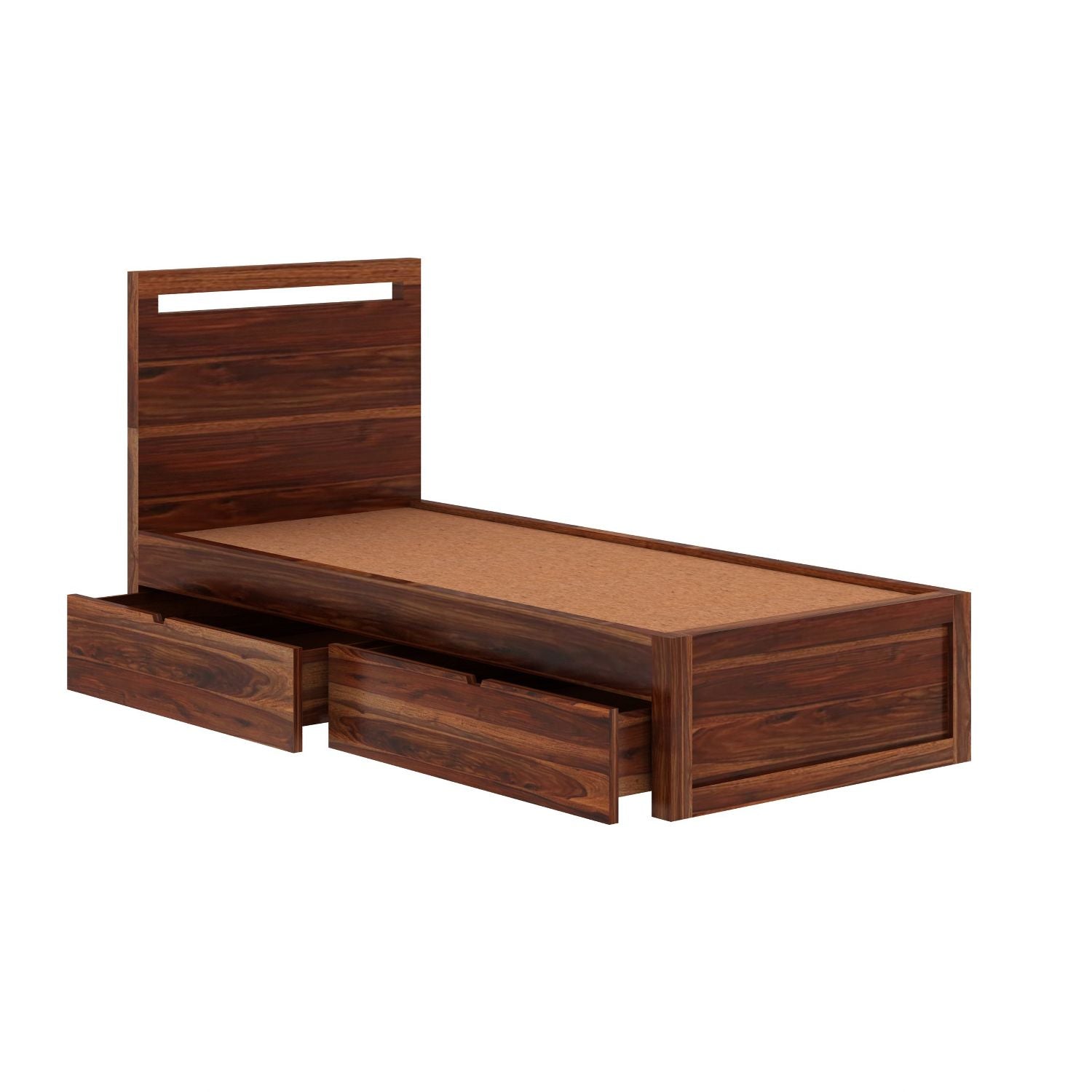Livinn Solid Sheesham Wood Single Bed With Two Drawers (Natural Finish)