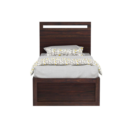 Livinn Solid Sheesham Wood Single Bed With Two Drawers (Walnut Finish)