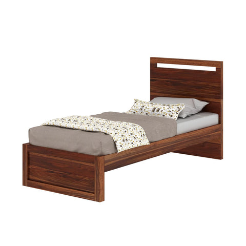 Livinn Solid Sheesham Wood Single Bed Without Storage (Natural Finish)
