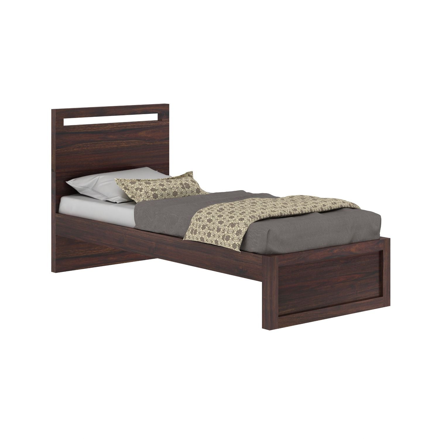 Livinn Solid Sheesham Wood Single Bed Without Storage (Walnut Finish)