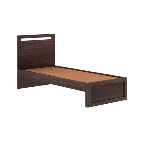 Livinn Solid Sheesham Wood Single Bed Without Storage (Walnut Finish)