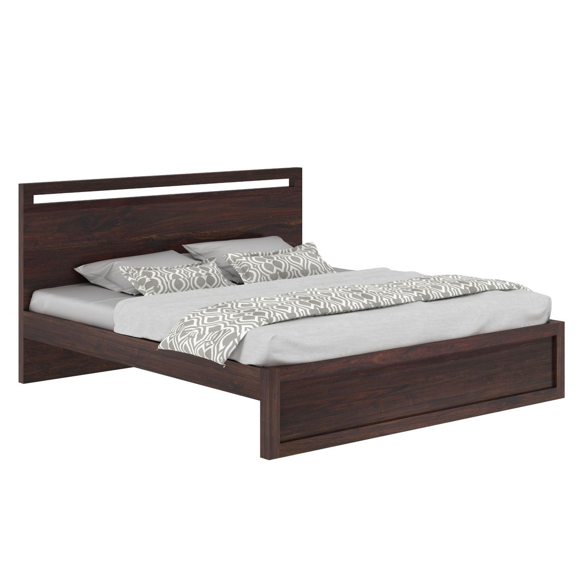 Livinn Solid Sheesham Wood Bed Without Storage (King Size, Walnut Finish)