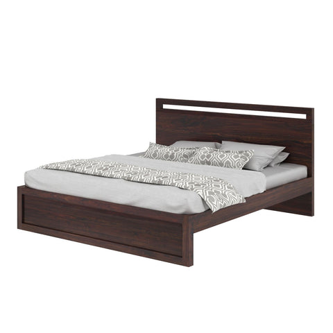 Livinn Solid Sheesham Wood Bed Without Storage (King Size, Walnut Finish)