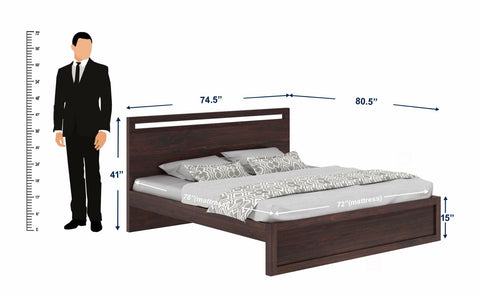 Livinn Solid Sheesham Wood Bed Without Storage (King Size, Walnut Finish)