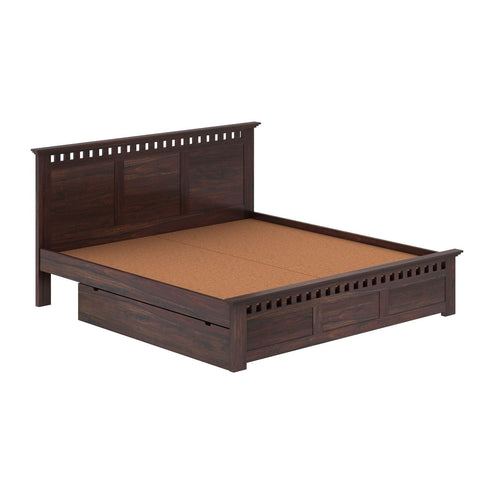 Amer Solid Sheesham Wood Bed With Two Drawers (Queen Size, Walnut Finish)