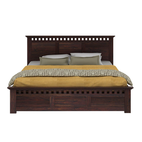 Amer Solid Sheesham Wood Bed With Four Drawers (Queen Size, Walnut Finish)