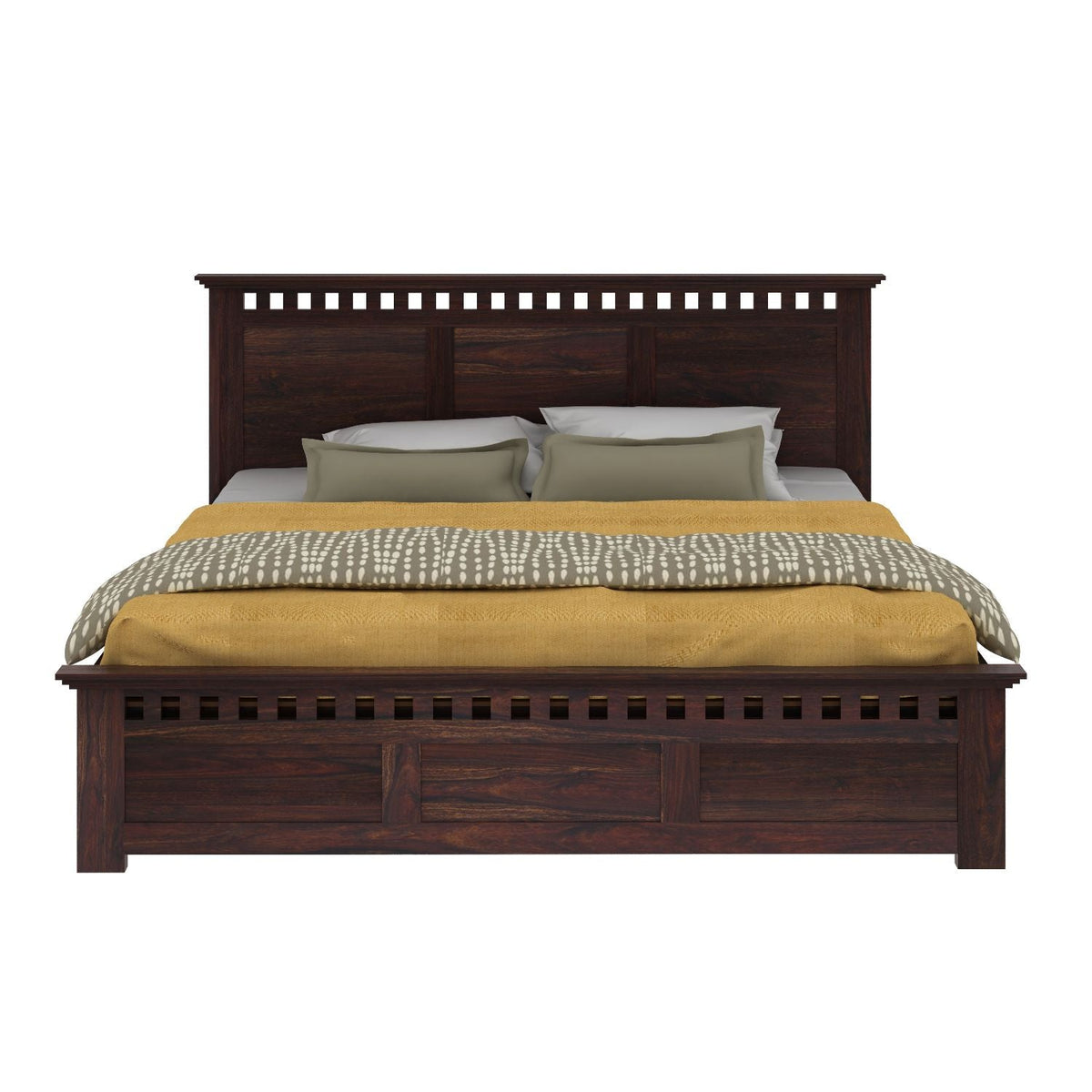 Amer Solid Sheesham Wood Bed With Four Drawers (King Size, Walnut Finish)
