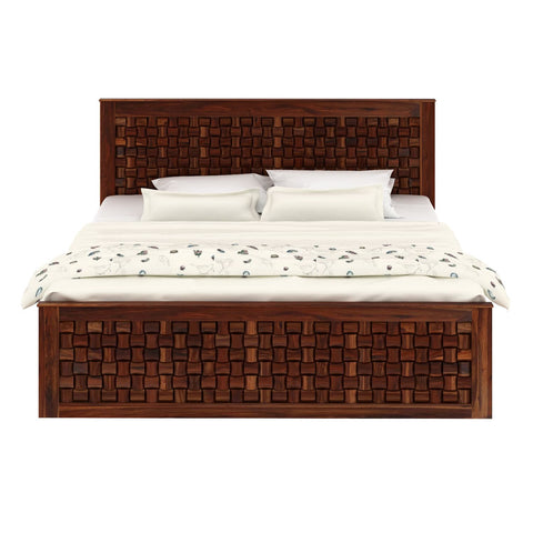 Olivia Solid Sheesham Wood Bed With Box Storage (King Size, Natural Finish)