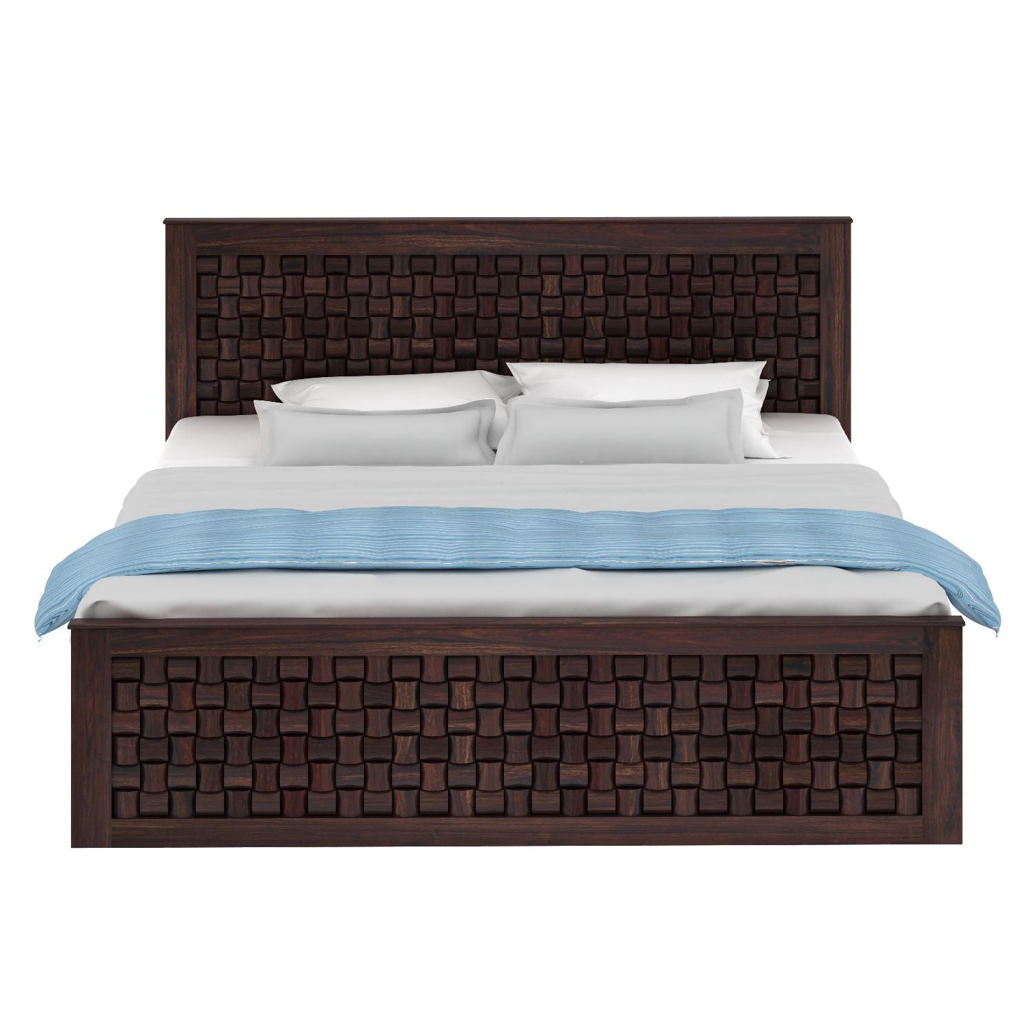 Olivia Solid Sheesham Wood Bed With Box Storage (Queen Size, Walnut Finish)