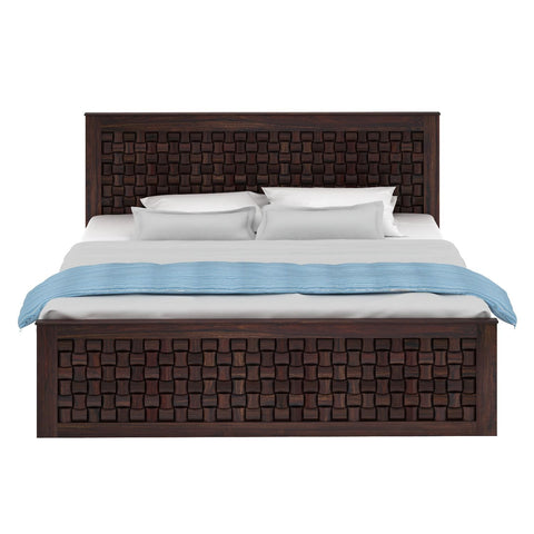 Olivia Solid Sheesham Wood Bed With Box Storage (Queen Size, Walnut Finish)