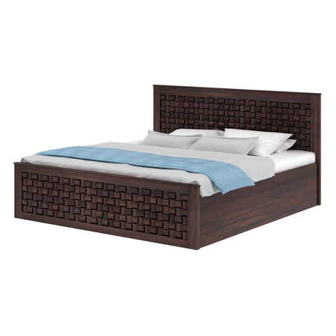 Olivia Solid Sheesham Wood Bed With Box Storage (King Size, Walnut Finish)