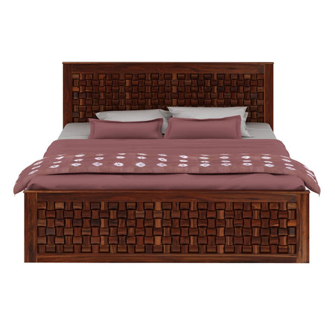 Olivia Solid Sheesham Wood Bed With Two Drawers (Queen Size, Natural Finish)