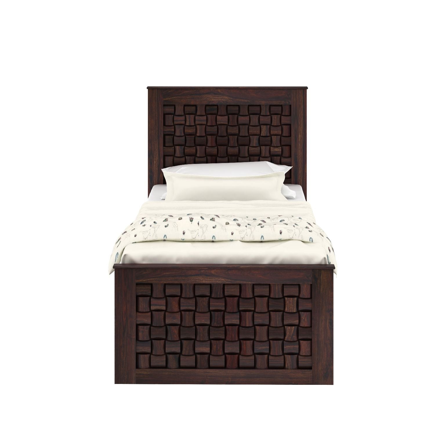Olivia Solid Sheesham Wood Single Bed With Two Drawers (Walnut Finish)