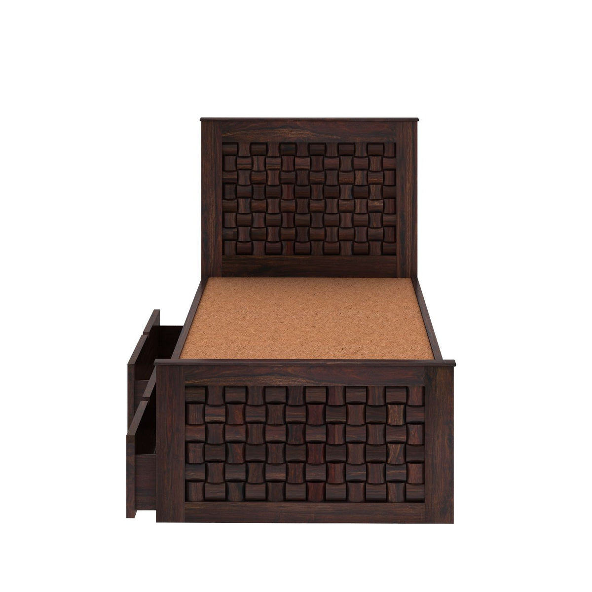 Olivia Solid Sheesham Wood Single Bed With Two Drawers (Walnut Finish)