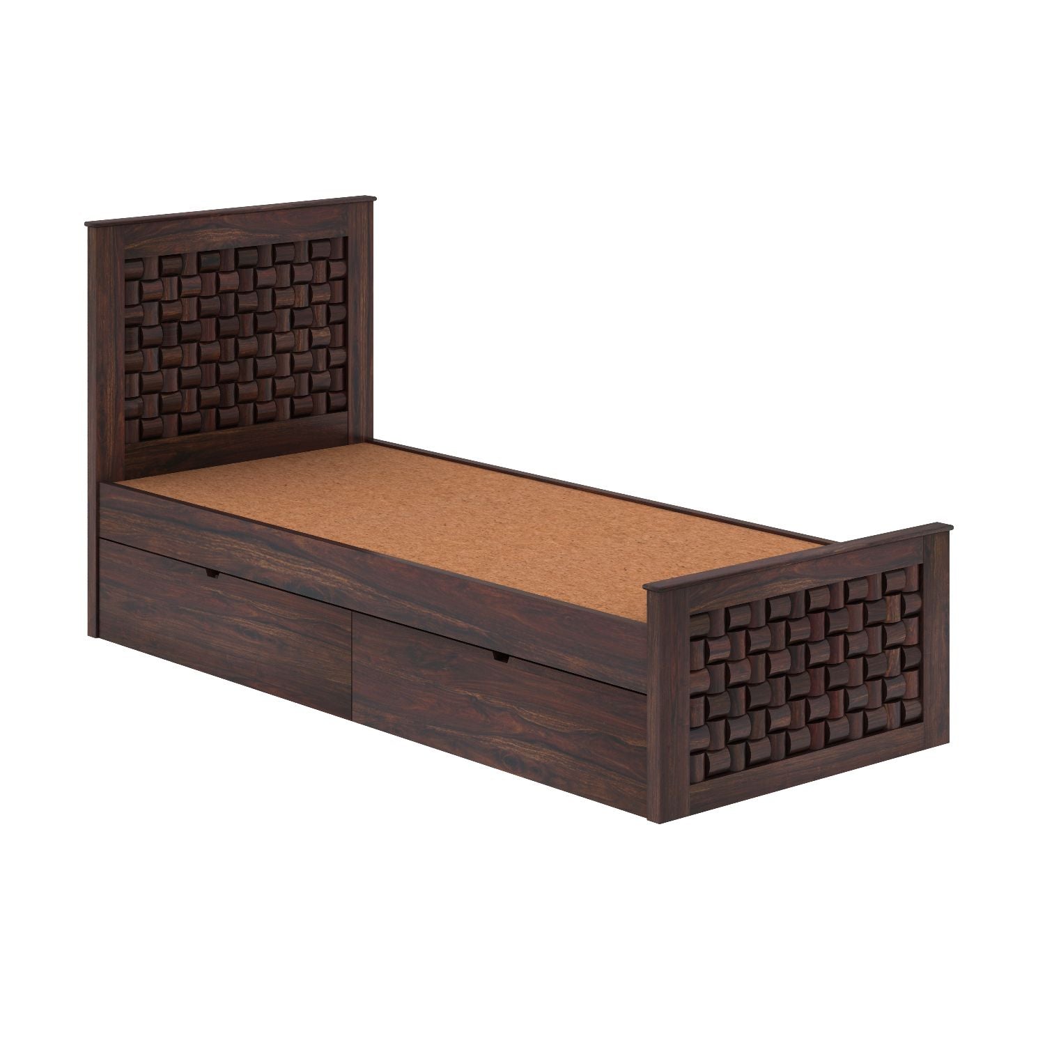 Olivia Solid Sheesham Wood Single Bed With Two Drawers (Walnut Finish)