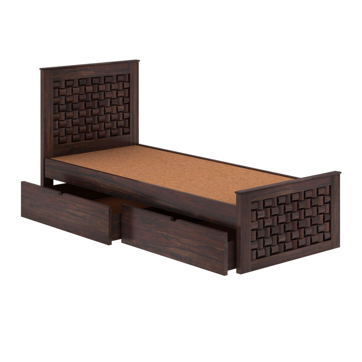 Olivia Solid Sheesham Wood Single Bed With Two Drawers (Walnut Finish)