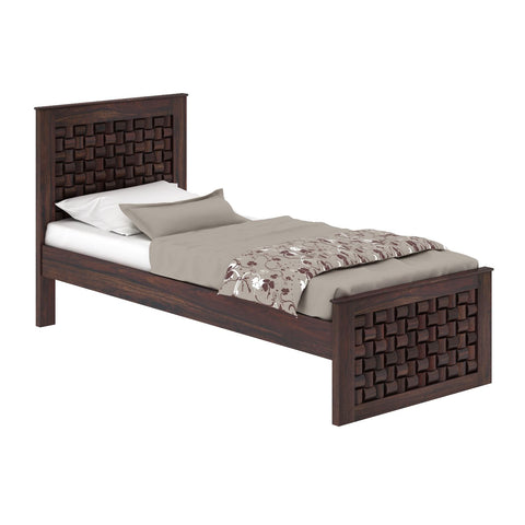 Olivia Solid Sheesham Wood Single Bed Without Storage (Walnut Finish)