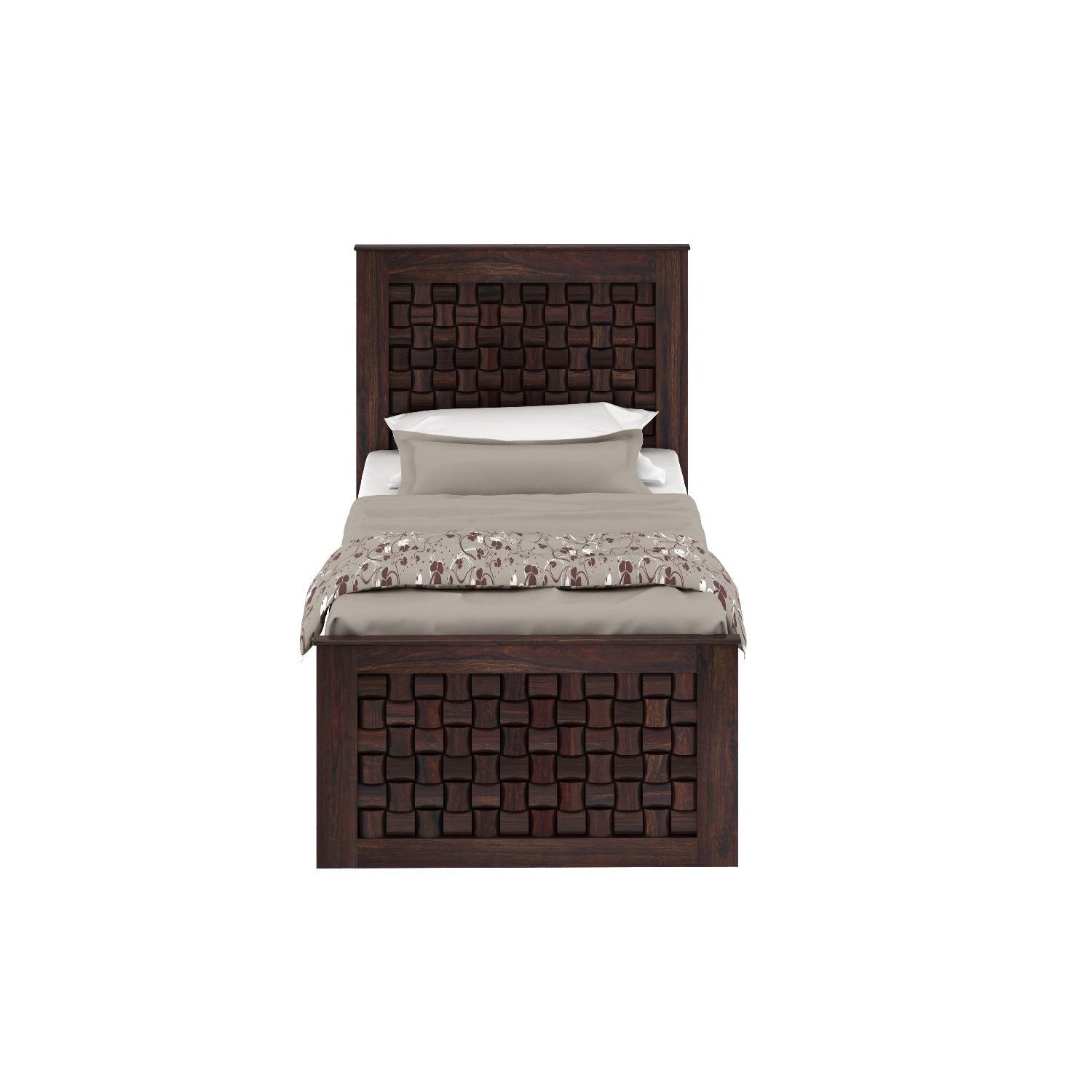 Olivia Solid Sheesham Wood Single Bed Without Storage (Walnut Finish)