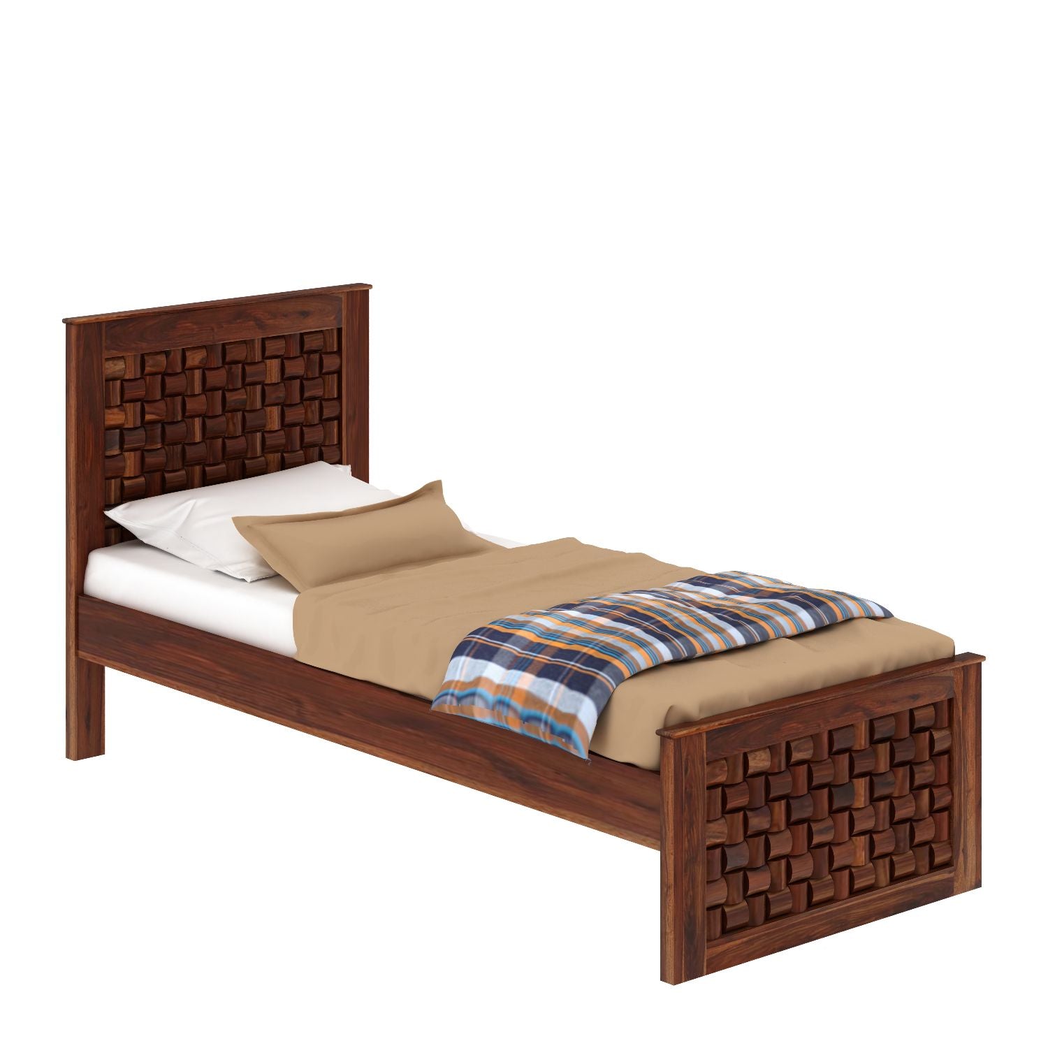 Olivia Solid Sheesham Wood Single Bed Without Storage (Natural Finish)