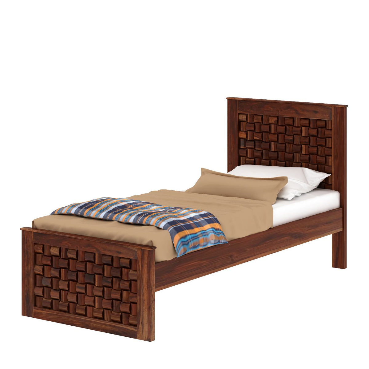 Olivia Solid Sheesham Wood Single Bed Without Storage (Natural Finish)