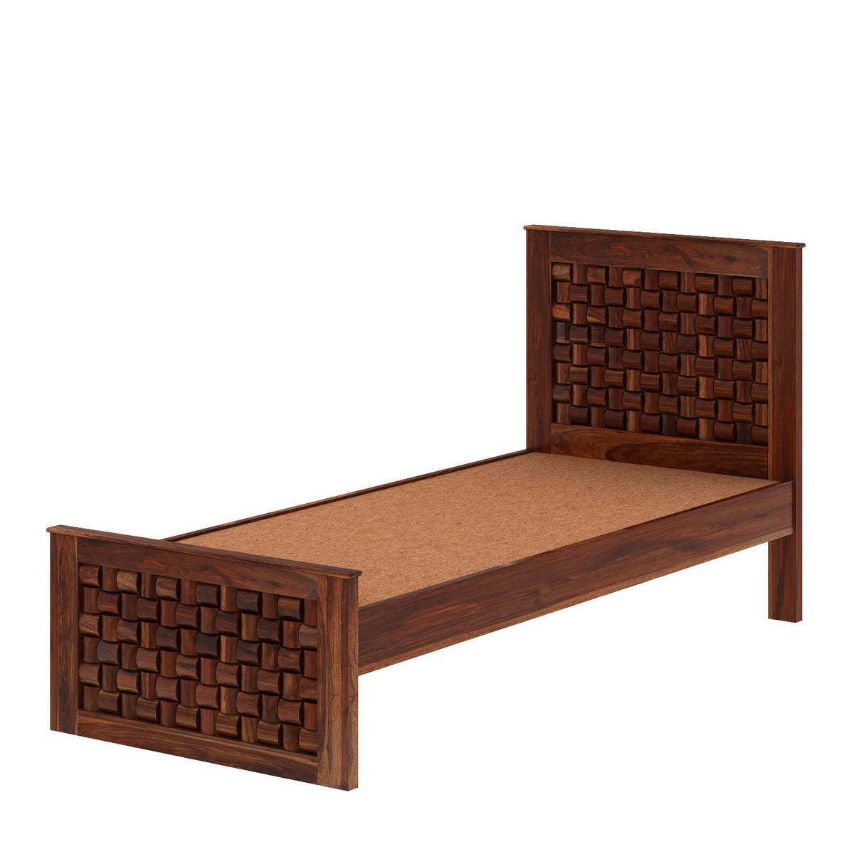 Olivia Solid Sheesham Wood Single Bed Without Storage (Natural Finish)