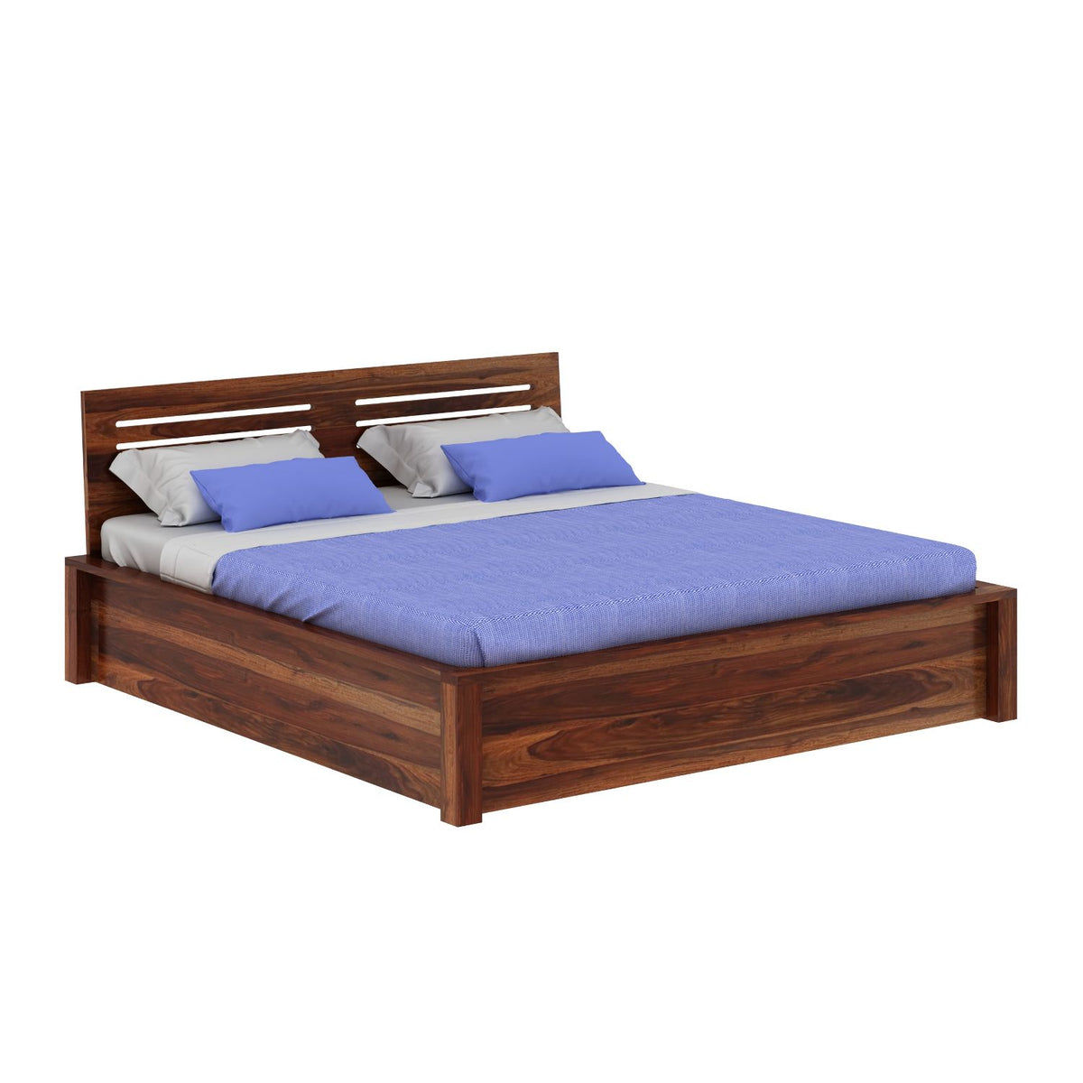 Due Solid Sheesham Wood Bed With Box Storage (Queen Size, Natural Finish)