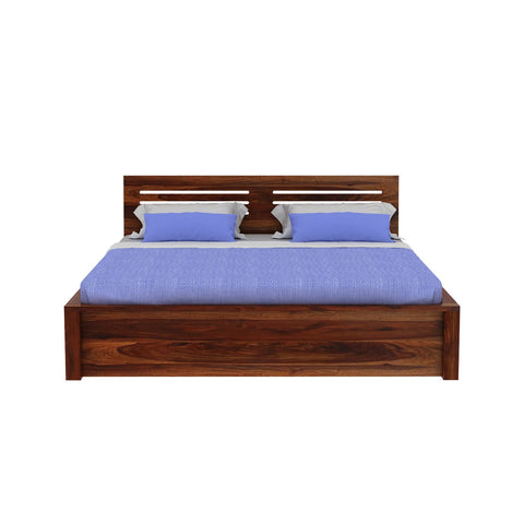 Due Solid Sheesham Wood Bed With Box Storage (Queen Size, Natural Finish)