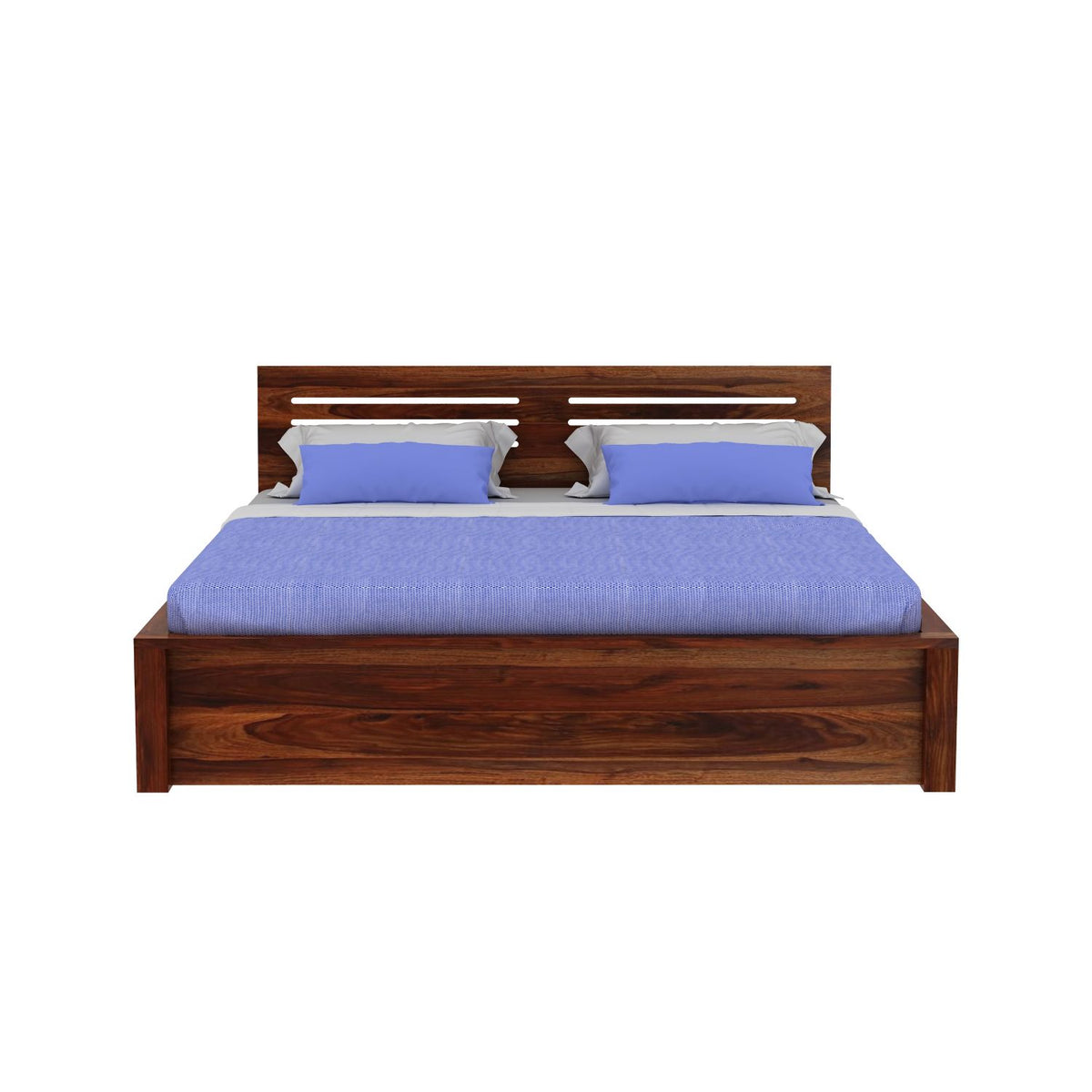Due Solid Sheesham Wood Bed With Box Storage (King Size, Natural Finish)