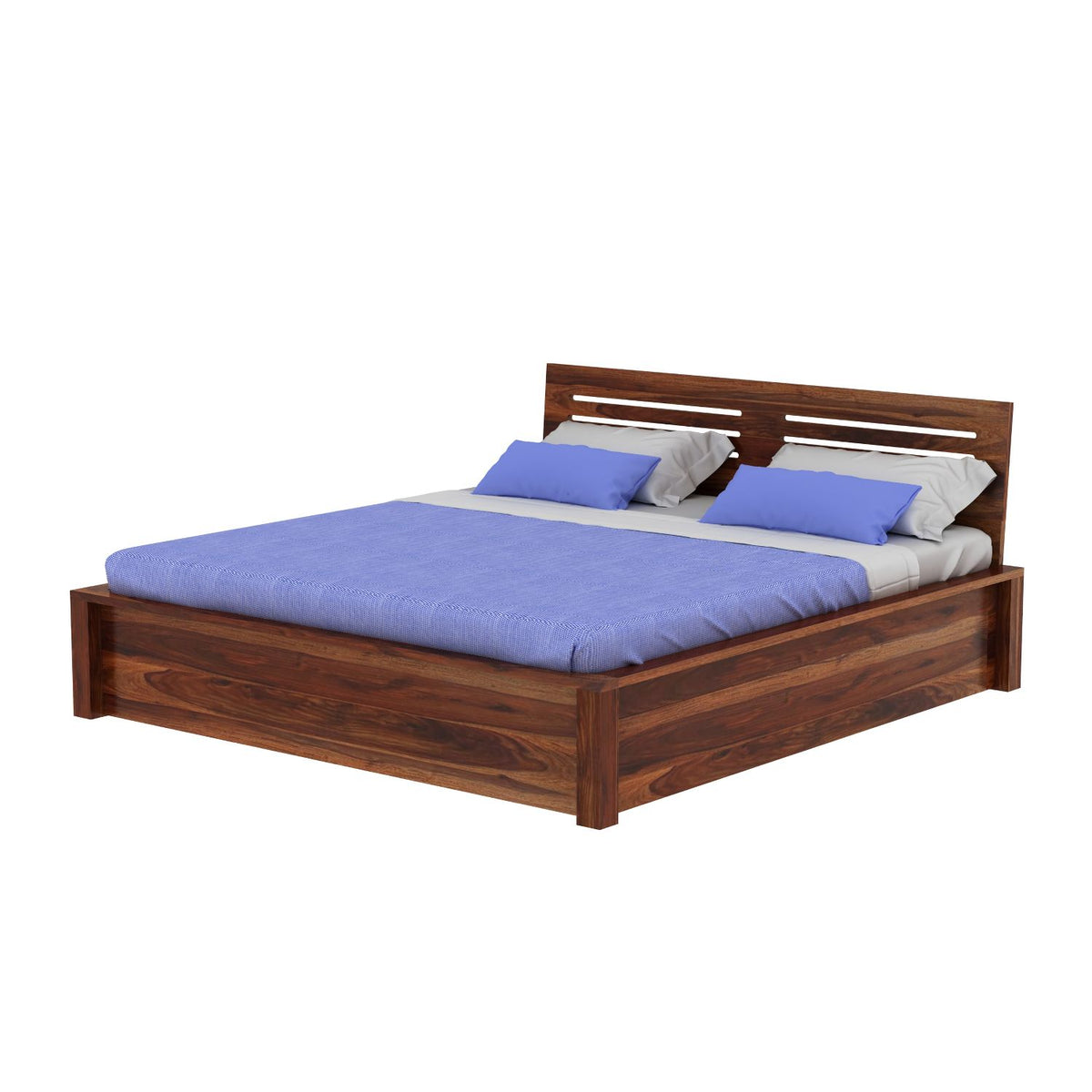 Due Solid Sheesham Wood Bed With Box Storage (King Size, Natural Finish)