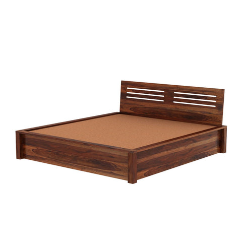 Due Solid Sheesham Wood Bed With Box Storage (King Size, Natural Finish)