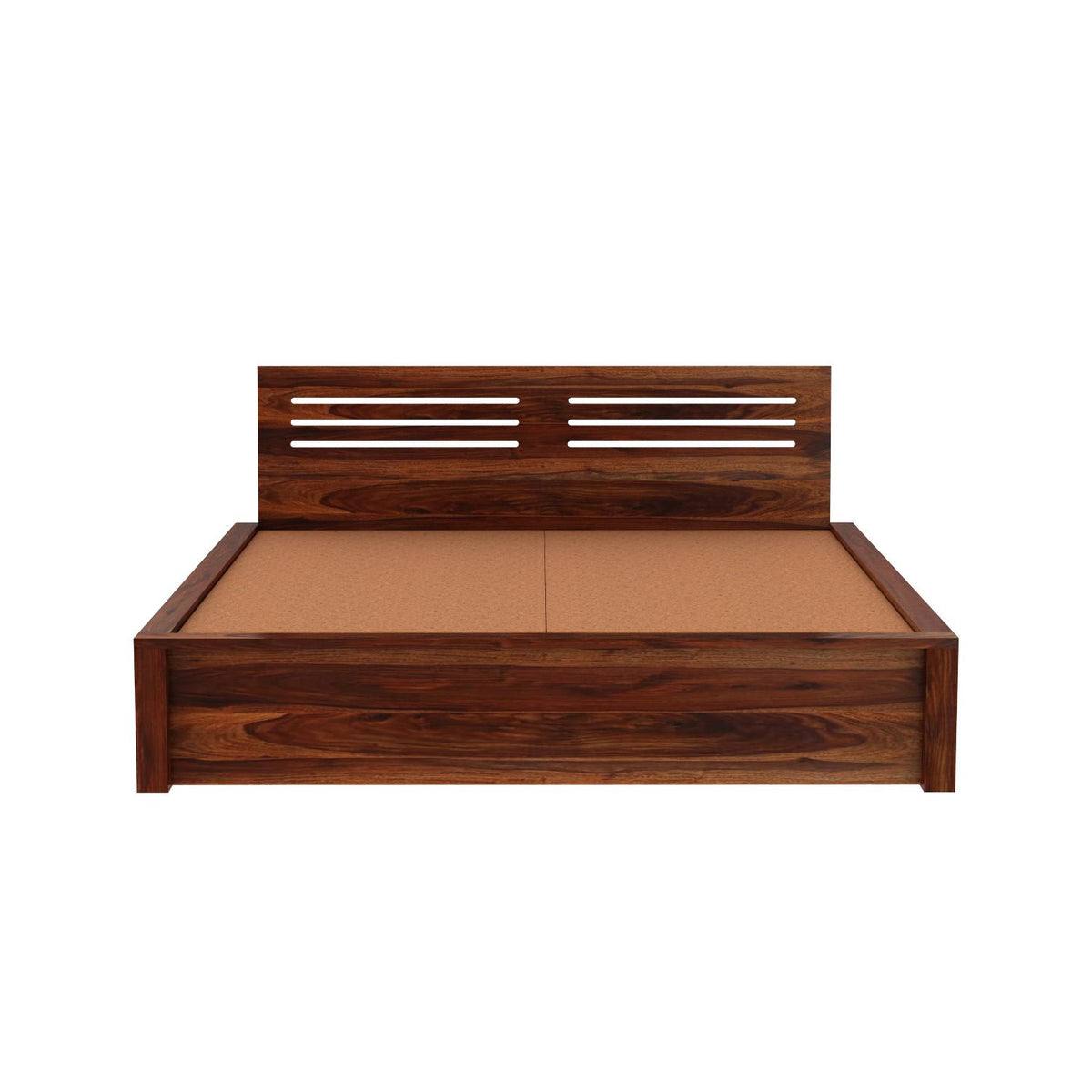 Due Solid Sheesham Wood Bed With Box Storage (Queen Size, Natural Finish)