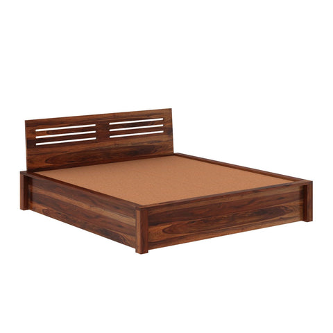 Due Solid Sheesham Wood Bed With Box Storage (King Size, Natural Finish)
