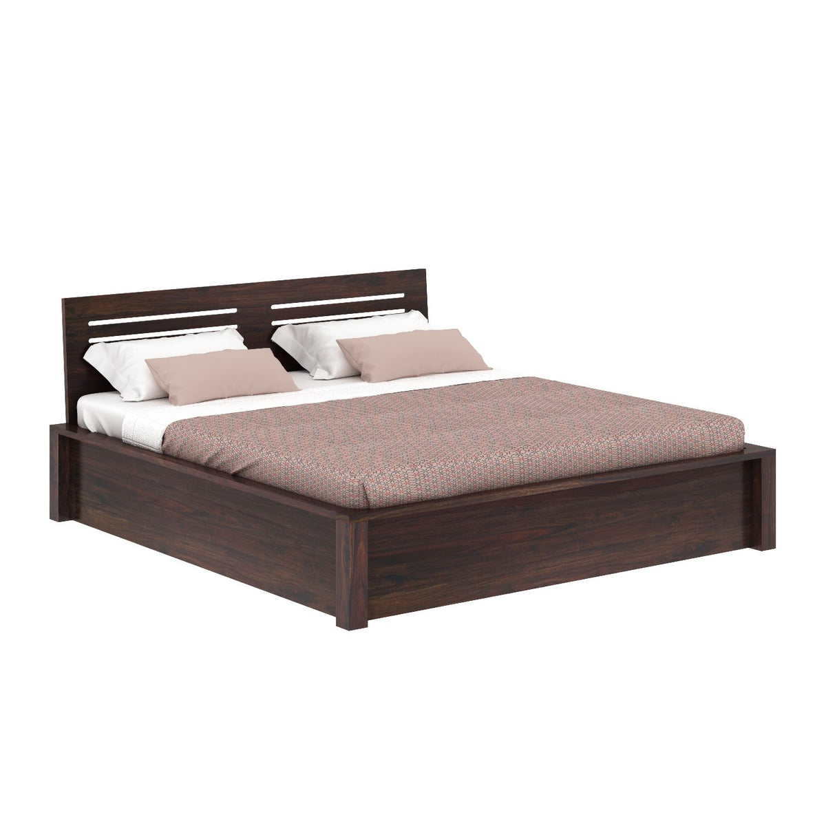 Due Solid Sheesham Wood Bed With Box Storage (King Size, Walnut Finish)