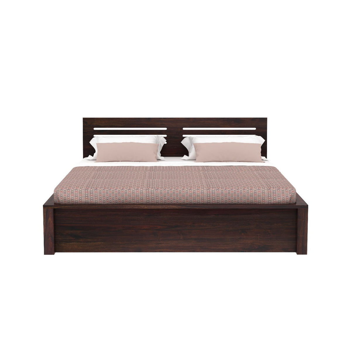 Due Solid Sheesham Wood Bed With Box Storage (King Size, Walnut Finish)