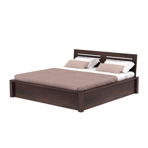 Due Solid Sheesham Wood Bed With Box Storage (Queen Size, Walnut Finish)