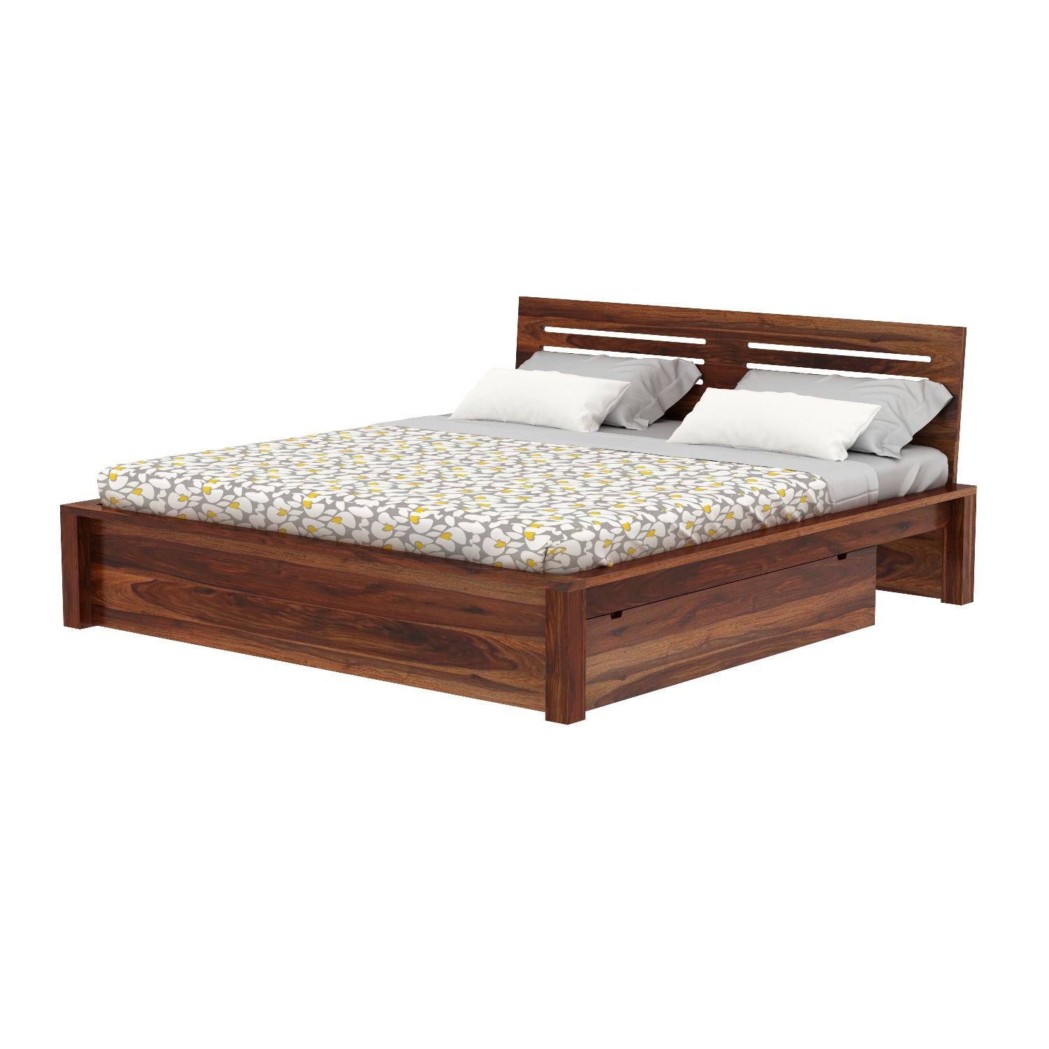 Due Solid Sheesham Wood Bed With Two Drawers (King Size, Natural Finish)