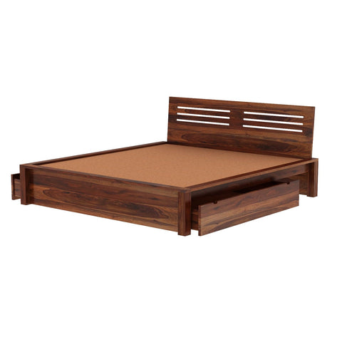 Due Solid Sheesham Wood Bed With Two Drawers (King Size, Natural Finish)