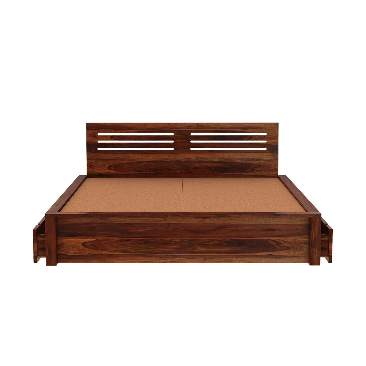 Due Solid Sheesham Wood Bed With Two Drawers (King Size, Natural Finish)