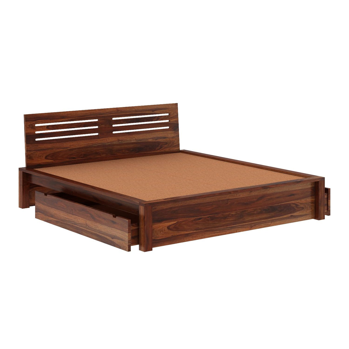 Due Solid Sheesham Wood Bed With Two Drawers (King Size, Natural Finish)