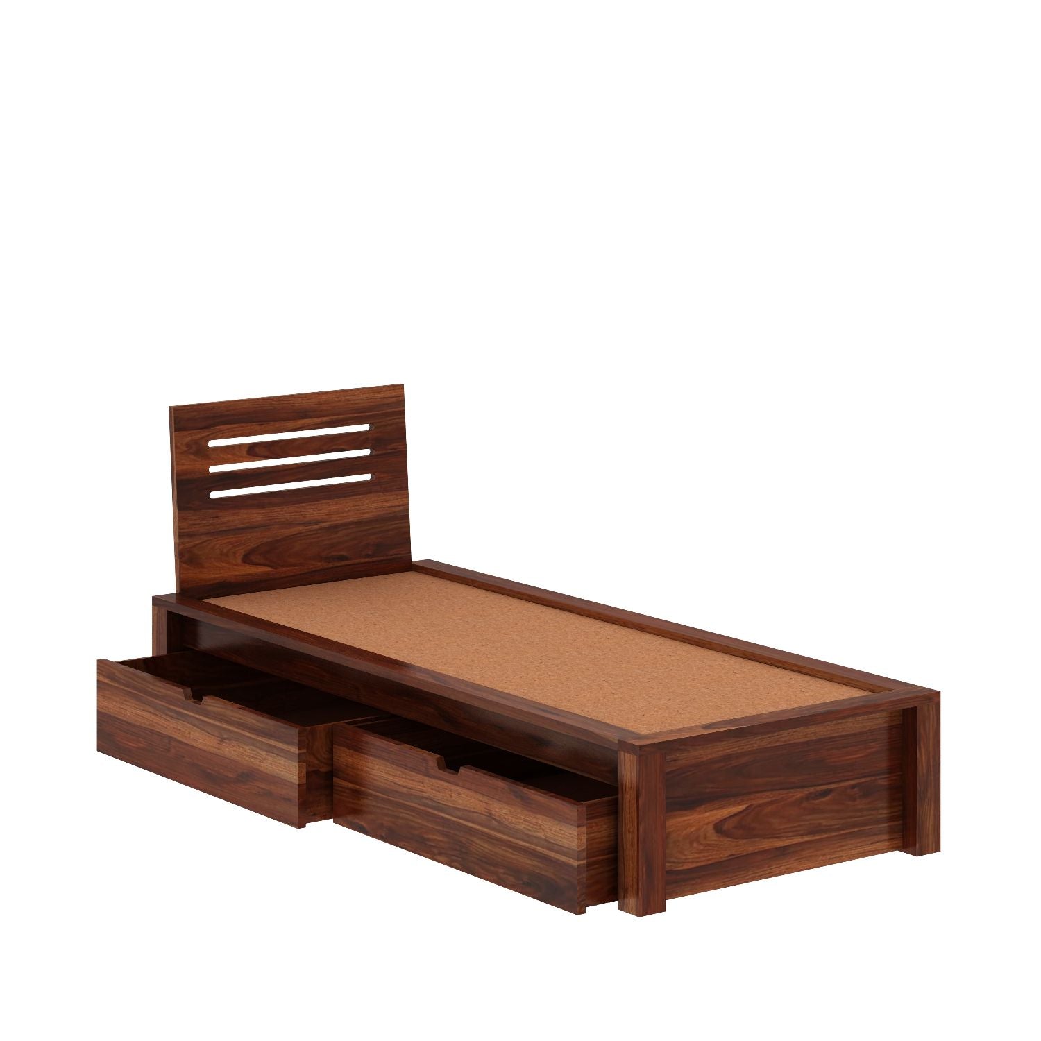 Due Solid Sheesham Wood Single Bed With Two Drawers (Natural Finish)