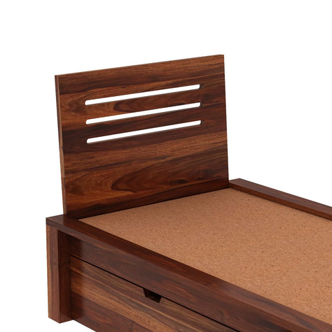 Due Solid Sheesham Wood Single Bed With Two Drawers (Natural Finish)