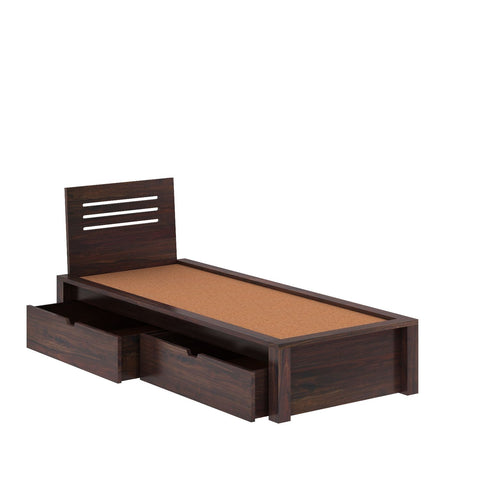 Due Solid Sheesham Wood Single Bed With Two Drawers (Walnut Finish)