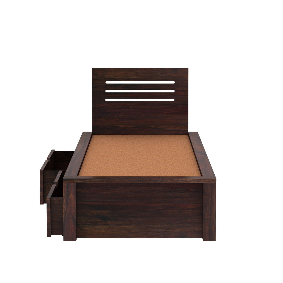 Due Solid Sheesham Wood Single Bed With Two Drawers (Walnut Finish)