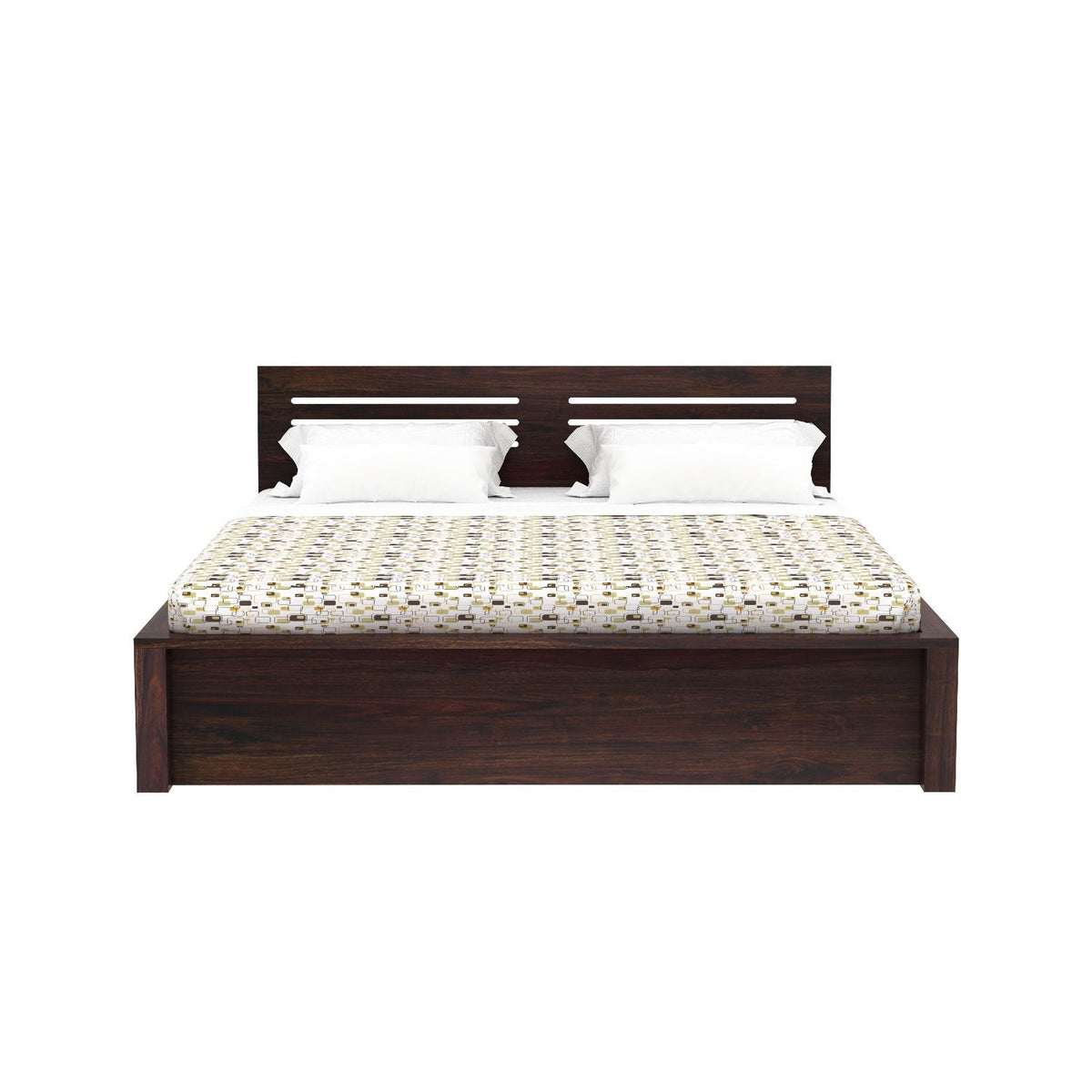 Due Solid Sheesham Wood Bed With Two Drawers (Queen Size, Walnut Finish)