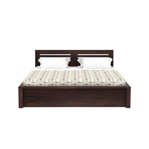 Due Solid Sheesham Wood Bed With Two Drawers (Queen Size, Walnut Finish)