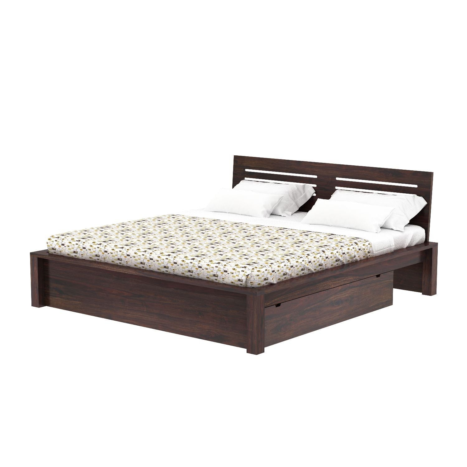 Due Solid Sheesham Wood Bed With Two Drawers (King Size, Walnut Finish)