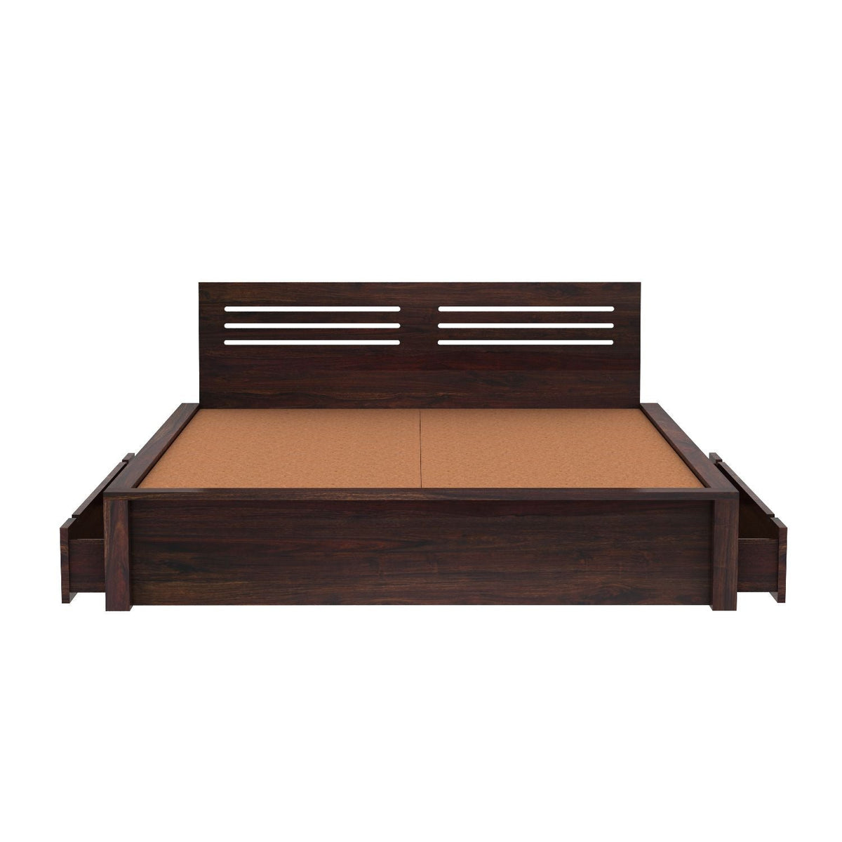 Due Solid Sheesham Wood Bed With Two Drawers (Queen Size, Walnut Finish)
